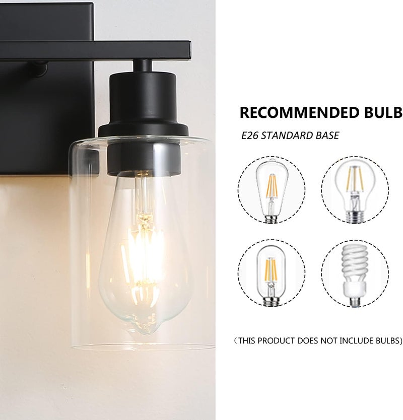 EMONG 2-Lights Bathroom Light Fixtures, Matte Black Vanity Light with Glass Shade, Modern Wall Sconces Lighting for Bathroom,Mirror,Farmhouse,Hallway - Image 4